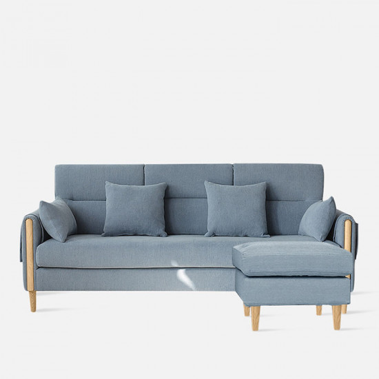 Macaron Sofa II, Walnut with Blue Fabric Macaron Sofa II, Walnut with Blue Fabric